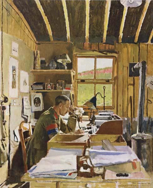 Sir William Orpen Major A.N.Lee in his hut ofice at Beaumerie-sur-Mer Norge oil painting art